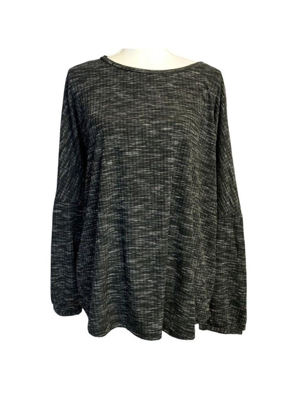 Juicy Couture XXL Gray Space Dye Rib Knit Balloon Sleeve Top Drop Shoulder